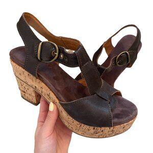 Fiorentini + Baker Leather Platform T-Strap Sandals Brown 39.5
